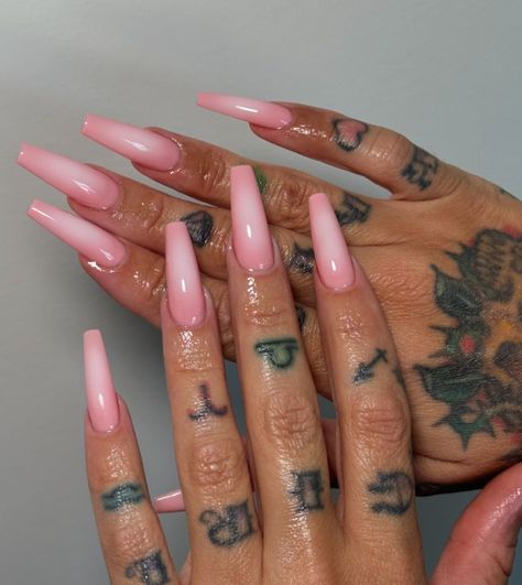 These nails showcase a soft and elegant baby pink shade, perfect for a minimalist yet chic look. The solid pink color is timeless and versatile, making it a great choice for any occasion. Fall Coffin Nail Designs, Fall Coffin Nail Ideas, Milky White French, Fall Coffin Nails, Solid Color Nails, Pink Ombre Nails, Airbrush Nails, Ombre Acrylic Nails, Glow Nails