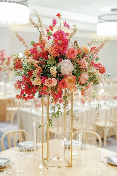 Ashley and Jeff Peach Pink Wedding, Bouquet Centerpiece, Wedding Centerpieces Mason Jars, Coral Charm Peony, Elegant Wedding Centerpiece, Tall Wedding Centerpieces, Modern Floral Design, Dream Wedding Decorations, Cancun Wedding