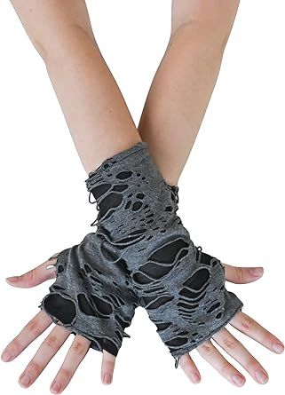 Skeleteen Punk Ripped Arm Warmers - Fingerless Long Sleeve Knitted Warmer Gloves Goth Accessories for Men and Women Black Gloves Fingerless, Gothic Gloves, Steampunk Gloves, Black Fingerless Gloves, Mode Rock, Goth Accessories, Mode Punk, Estilo Grunge, Moda Punk