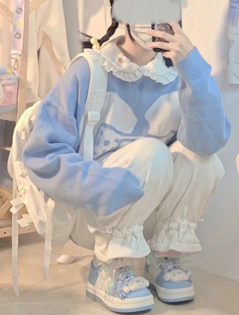 Cinamoroll Outfit Aesthetic, Kawaii Outfits Blue, Cinnamon Roll Outfit Sanrio, Cinnamoroll Outfit Aesthetic, Cinnamoroll Outfit Ideas, Sanrio Outfit Aesthetic, Cinnamoroll Cosplay, Cinnamoroll Outfit, Softie Outfits