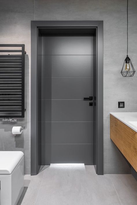 Should Interior Doors Be The Same Color As The Walls? Grey Color Door Design, Interior Doors Painted Gray, Dark Grey Doors Interior Modern, Best House Interior Paint Colors, Paint Colors Outside Exterior Houses, Grey Inside Doors, Modern Doors For Rooms, Modern House Interior Doors, Bathroom Door Color