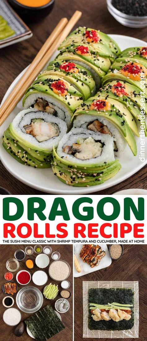 Breakfast Sushi Rolls, Cooked Sushi Rolls Recipe, Sushi Seaweed Wrap, Homemade Sushi Rolls Recipes, Sushi List, Sushi Without Seaweed, Fried Sushi Rolls, Tempura Avocado, Dragon Roll Recipe