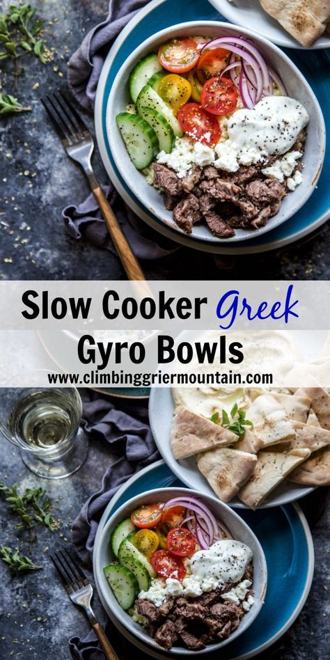 Gyro In A Bowl, Keto Gyro Bowl, Slow Cooker Diet Recipes, Beef Greek Bowls, Gyro Bowl Meal Prep, Steak Gyro Bowl, Greek Beef Bowl, Greek Gyros, Dinner Rotation