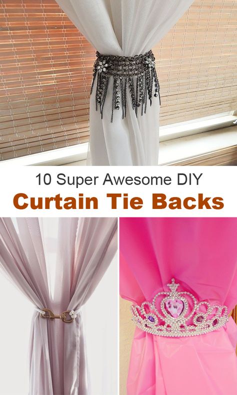 Here are 10 DIY Curtain Tie Backs ideas that are both functional and look cool! Unique Curtain Tie Backs Ideas, Curtain Tie Back Ideas, Diy Curtain Tie Backs, Curtain Tie Backs Diy, Budget Bedroom Makeover, Drapery Tie Backs, Rope Curtain, Curtains Pictures, Diy Curtain