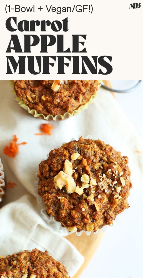 FLUFFY, tender, fruit + veggie-packed muffins with 300+ five-star reviews. Vegan, gluten-free, SO delicious & perfect for on-the-go! Gluten Free Carrot Muffins, Carrot Apple Muffins, Vegan Carrot Muffins, Vegan Breakfast Muffins, Healthy Carrot Muffins, Apple Carrot Muffins, Vegan Gluten Free Breakfast, Veggie Muffins, Muffins Vegan