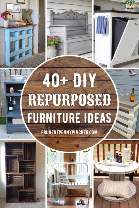 Upcycle thrift store finds and reuse old furniture with these DIY repurposed furniture ideas. From upcycling dressers to turning pallet into furniture, there are plenty of DIY furniture projects to choose from that will upcycle furniture on a budget. There are both indoor and outdoor DIY projects for the home. Upcycle Wood Furniture, Turn Dresser Into Buffet, Repurposed Desk Ideas Upcycling, Upcycle Old Furniture, Furniture Redo Ideas, Upcycling Dressers, Diy Nightstand Ideas Repurposed, Repurposed Furniture Diy Upcycling, Old Dressers Repurposed