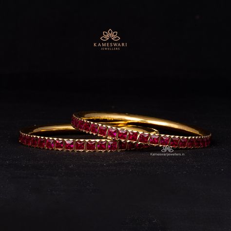 Kameswari Jewellers, Ruby Bangles, Swarovski Crystal, Swarovski Crystals, Ruby, Bangles, Sparkle, Yellow Gold, Crystals