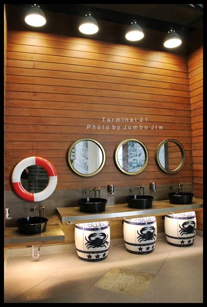 Boat Theme Restaurant, Nautical Themed Bar, Nautical Bar Ideas, Nautical Restaurant Design, Nautical Bar, Lavatory Design, Seafood Shop, Interior Deisgn, Restaurant Identity