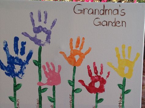 Handprints Art, Kids Painting Activities, Grandchildren Activities, Gram Cracker, Grandma Crafts, Toddler Craft, Spring Classroom, Grandma's Garden, Grandparenting