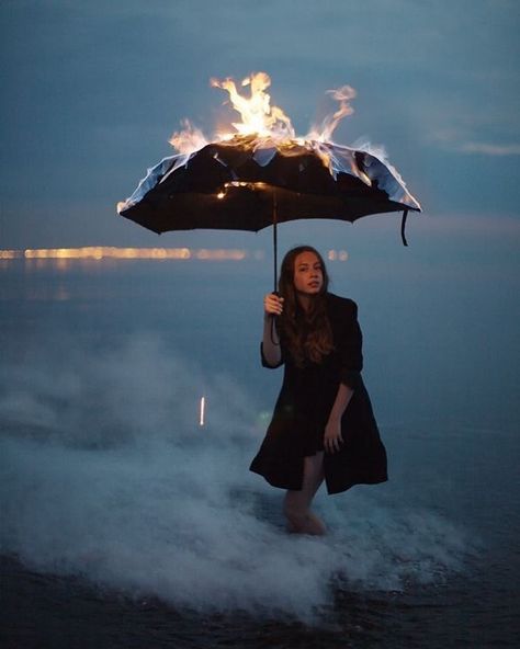 Under An Umbrella, Fire Photography, Shotting Photo, Photographie Portrait Inspiration, Creative Photography Techniques, Fantasy Photography, Surrealism Photography, Conceptual Photography, Foto Poses