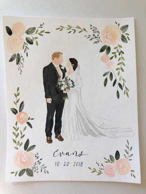 Custom Faceless Watercolor Wedding Portrait Bride and Groom - Etsy #minimalistart #facelessportrait #personalisedportrait #minimalistdrawing #birthdaygiftideas Wedding Painting Gift, Faceless Watercolor, Wedding Portrait Painting, Bride And Groom Illustration, Wedding Watercolor Painting, Groom Illustration, Painting Wedding Gift, Outdoor Cross, Faceless Portraits