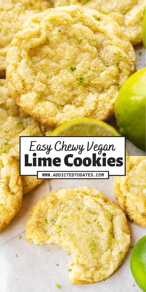 Key Lime Cookies - Addicted to Dates Key Lime Cookie Recipe, Gluten Free Dairy Free Recipes Dinner, Vegan Key Lime, Key Lime Cookies, Lime Cookies, Lime Desserts, Vegan Baking Recipes, Vegan Cookies Recipes, Lime Recipes