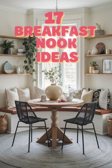 Breakfast nook ideas for cozy morning dining spaces. Discover built-in bench seating and space-saving corner designs. Explore rustic farmhouse styles and modern minimalist concepts. Breakfast Nook Ideas Small, Kitchen Nook Bench, Small Dining Nook, Farmhouse Breakfast Nook, Corner Breakfast Nook, Small Breakfast Nook, Cozy Kitchen Nook, Diy Breakfast Nook, Modern Breakfast Nook