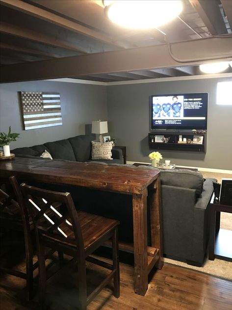 Unfinished Basement Ceiling, Basement Home Theater, Basement Living Rooms, Diy Basement, Man Cave Basement, Small Basement, Basement Apartment, Basement Makeover, Small Basements