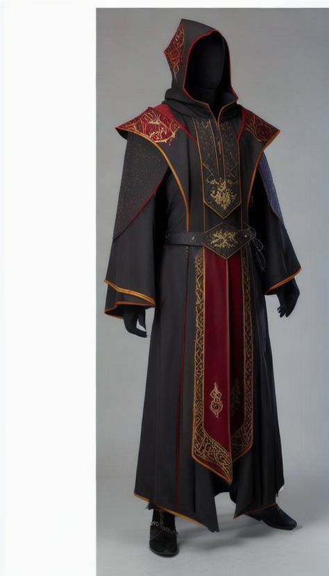 Wizard Robe Drawing, Red Robes Wizard, Robe Design Drawing, Fantasy Robes Concept Art, Wizard Robes Concept Art, Wizard Robes Art, Mage Robes Concept Art, Wizard Robes Dnd, Sorcerer Outfit Male