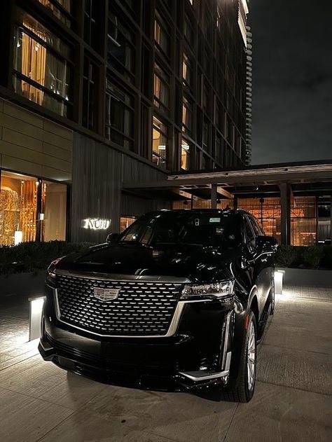 Black Suv Car Aesthetic, Black Cadillac Escalade Aesthetic, Black Cadillac Escalade, Black Cadillac, Batman Car, Rich Cars, Black Truck, Academia Wallpaper, Lux Cars