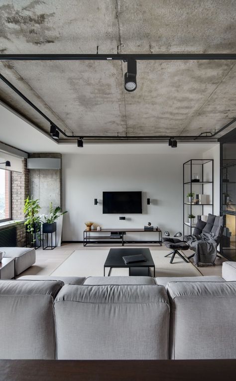 Industrial Living Room Design, Industrial Livingroom, Industrial Living, Loft Interiors, Industrial Interior Design, 카페 인테리어 디자인, Appartement Design, 아파트 인테리어, Loft Design