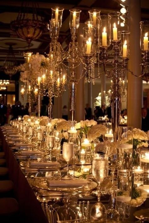 Ball Decorations Elegant, Bridgerton Ball Aesthetic, Glamour Wedding Decorations, Indoor Wedding Theme, Dinner Table Decor Elegant, Mafia Wedding Aesthetic, Candlelight Wedding Reception, Mafia Wedding, Decoration Ideas Wedding