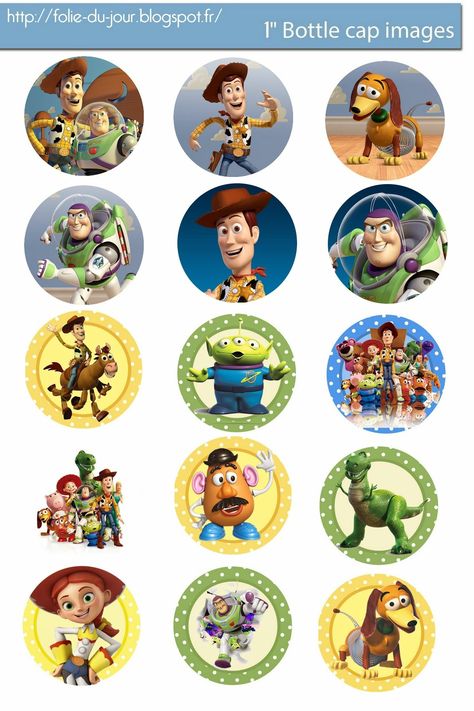 Toy Story Printables, Toy Story Party Decorations, Toy Story Theme, Toy Story Cakes, Bottle Cap Art, Images Disney, Toy Story Birthday Party, Free Toys, Bottle Cap Crafts