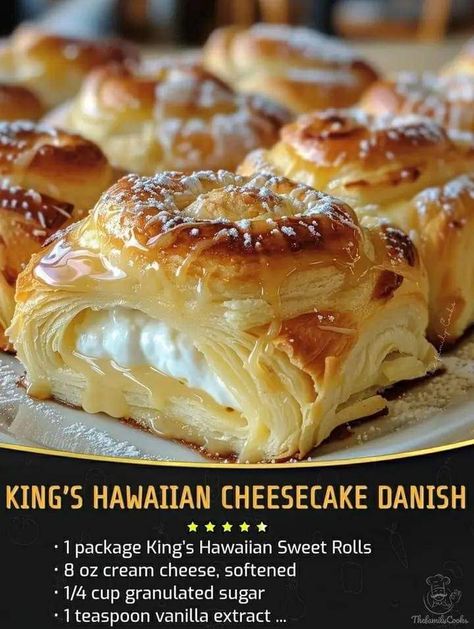 Kings Hawaiian Cream Cheese Danish, Hawaiian Cheesecake Danish, Cheesecake Danish, Hawaiian Cheesecake, King Hawaiian Rolls, Formula Recipes, Hawaiian Sweet Rolls, Delicious Family Meals, Kings Hawaiian