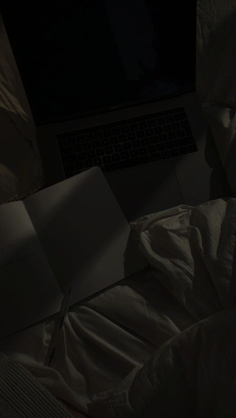 In The Dark, Laptop, Bed, White