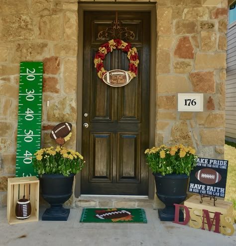 Football, Fall, Front porch, Fall Decor, Hobby Lobby, Football Wreath, Fall Decor Hobby Lobby, Porch Fall Decor, Football Crafts, Football Wreath, Football Decorations, Fall Football, Fall Front Porch Decor, Football Themes, Unique Fall