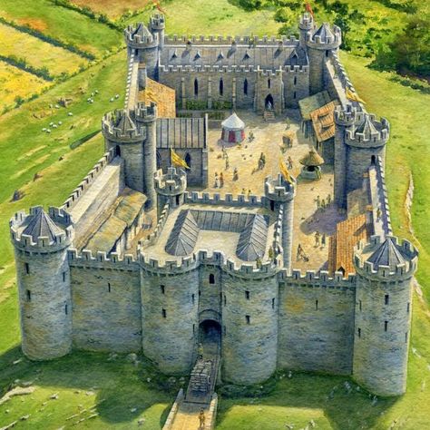 Castle by Steve Noon - Book illustration from: Scholastic's, Knights & Castles Castle Layout, Model Castle, Chateau Medieval, Minecraft Castle, Medieval Ages, Castle Mansion, European Castles, Castle Art, Medieval World