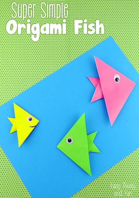 Super Simple Origami Fish for Kids - Step By Step Tutorial perfect for kids and beginners Origami Fish Easy, Origami For Kids, Easy Origami For Kids, Fish Craft, Vika Papper, Simple Origami, Hantverk Diy, Kids Origami, Origami For Beginners