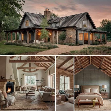 14 Charming Cottage Farmhouse Ideas to Inspire Your Dream Home (List) - Fabricerie Farm Fireplace, Dream House Farmhouse, Farmhouse Cottage Kitchen, Farmhouse Style Bedding, Farmhouse Cabin, Cottage Retreat, Homestead Farm, Stone Farmhouse, Charming Cottage