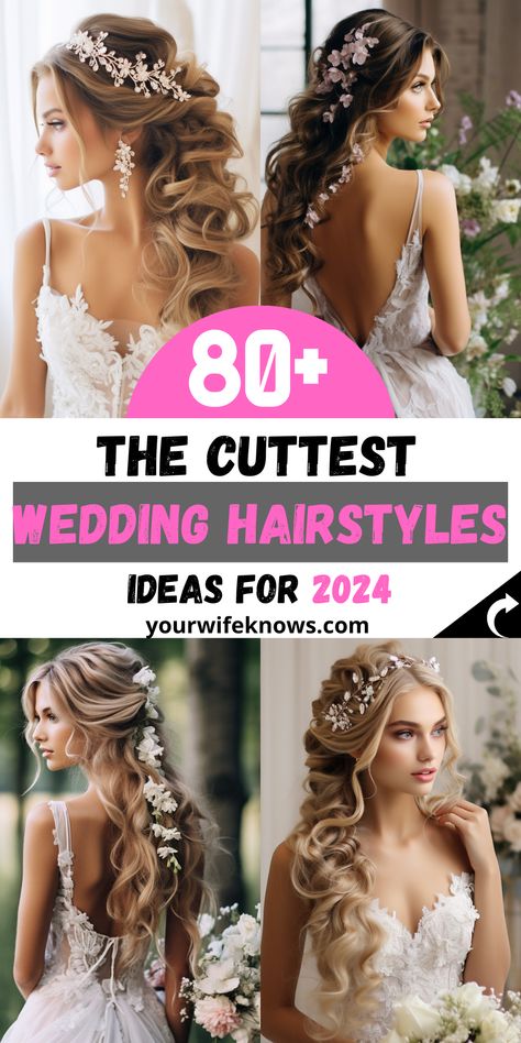 83 Insanely Luxurious Wedding Hairstyles for 2024 Side Up Wedding Hairstyles, Wedding Hairstyle Accessories, Low Updos For Long Hair Wedding, Bride With Long Hair, Big Wedding Hairstyles, Wedding Hairstyles For Long Brown Hair, Boho Side Braid Wedding Hair, 2024 Bride Hair, Wedding Hairstyles 2024