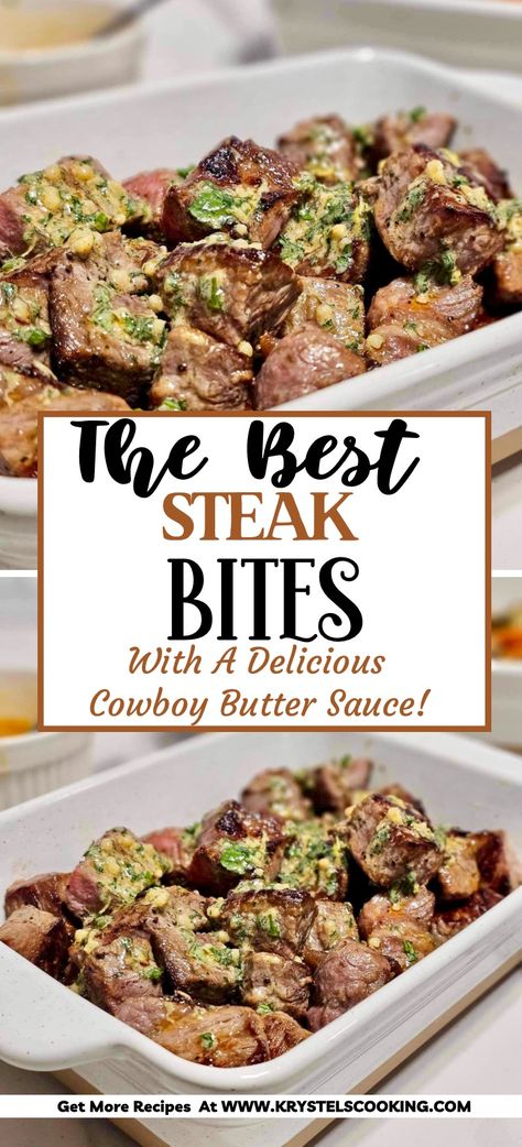 Weeknight Steak Dinner, Cowboy Butter Steak Tacos, Cowboy Butter Steak Bites, Supper Ideas Steak, Cowboy Cooking Recipes, Cowboy Butter Steak Sliders, Cowboy Bites, Sirloin Tips Recipes, Sirloin Steak And Potatoes