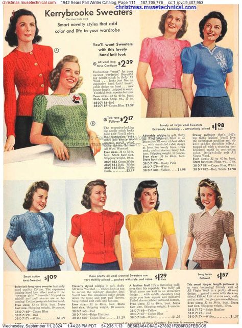 1942 Sears Fall Winter Catalog, Page 111 - Catalogs & Wishbooks Wwii Fashion, 1950s Blouse, Period Fashion, 1940's Fashion, Sears Catalog, Fashion Reference, 1940s Style, Christmas Catalogs, 40s Fashion