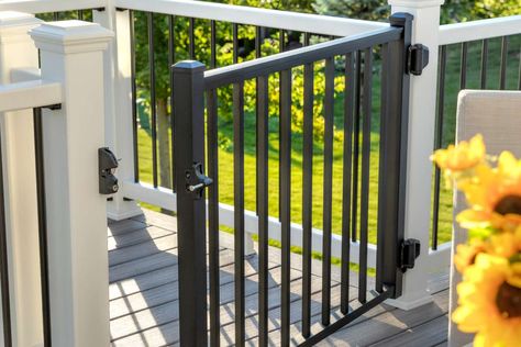 How To Install A Deck Gate | Trex Deck Stair Gate, Trex Steps, Building A Gate, Deck Gate, Outdoor Gate, Metal Deck, Stair Gate, Aluminium Gates, Gate Post