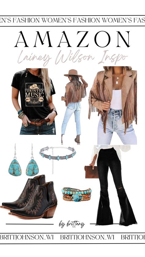 Boho Western Womens Clothing, Country Western Style Outfits, Long Fringe Vest Outfit, Walmart Western Outfits, Womens Western Fall Outfits, Woman’s Western Fashion, Pants Country Concert Outfit, Country Concert Outfit Lainey Wilson, Boho Country Outfits Concert