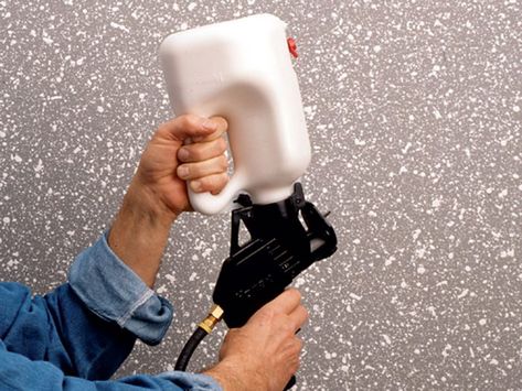 For applying a texture to drywall before painting, this pneumatic spray gun works well. - Fine Homebuilding Fine Homebuilding, Drywall Repair, Texturizing Spray, Drywall, Glass Of Milk, Spray, Repair, How To Apply, Texture