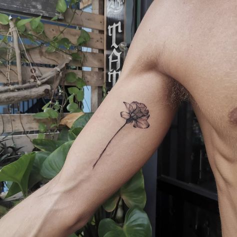 Men’s Small Flower Tattoo, Men’s Tulip Tattoo, Flower Mens Tattoo, Small Flower Tattoos For Men, Guy Flower Tattoo, Daffodil Tattoo For Men, Flower Leg Tattoo Men, Carnation Flower Tattoo Men, Mens Plant Tattoo