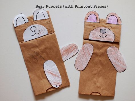 We're going on a Bear Hunt -  Make a paper bag bear puppet (with printables) Brown Bear Puppet Paper Bags, A Visitor For Bear Activities, Bear Hunt Activities, Bear Puppet, Make A Paper Bag, Bear Activities, Diy Paper Lanterns, Bears Preschool, Lanterns Paper