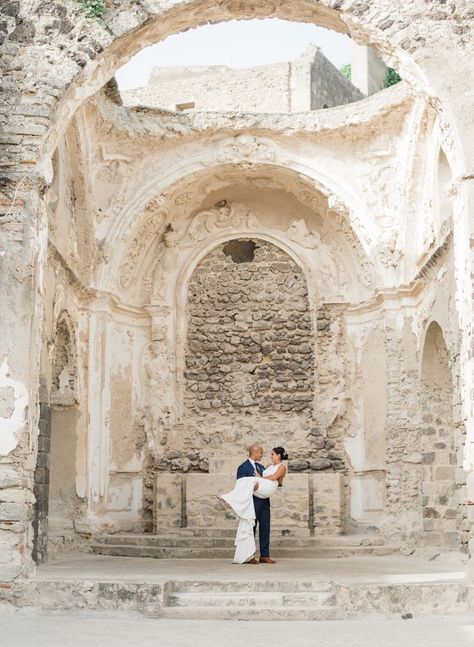 Wedding portraits at the Castello Aragonese d’Ischia, a castle located on a volcanic island in Italy Ischia Italy Wedding, Italy Elopement Photography, Ischia Wedding, Positano Elopement, Engagement Vibes, Luxury Elopement, Italy Elopement, Bridal Pose, Bay Of Naples