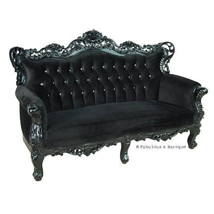 Black velvet Victorian sofa Styl Goth, Rococo Sofa, Baroque Bedroom, Victorian Couch, Rococo Furniture, Victorian Sofa, Modern Baroque, Baroque Furniture, Gorgeous Sofas