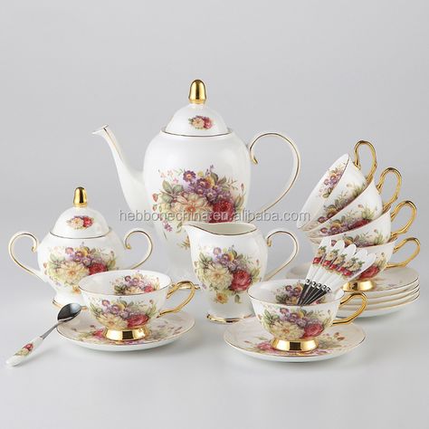 Bone China Tea Set, Porcelain Tea Set, China Tea Sets, Teapots And Cups, Tee Set, Tea Cups Vintage, China Tea, Ceramic Pot, Coffee Set