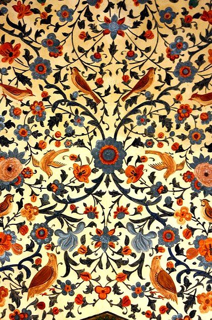 beautiful inlaid stone Ceiling Fresco, Kashan Iran, Islamic Tiles, Persian Garden, Persian Architecture, Persian Art Painting, Art Chinois, Carpet Texture, Islamic Patterns