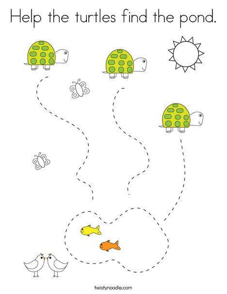 Help the turtles find the pond Coloring Page - Twisty Noodle Pond Life Worksheets Preschool, Turtle Worksheets Preschool, Turtle Lesson Plans Preschool, Pond Crafts For Preschoolers, Pond Worksheets Preschool, Preschool Turtle Activities, Preschool Pond Activities, Pond Animals Preschool Crafts, Pond Life Preschool Crafts