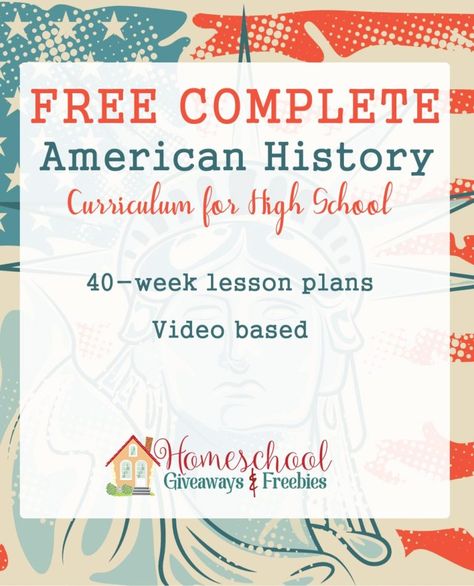 FREE Complete American History Curriculum for High School - Homeschool Giveaways High School American History, American History Curriculum, Homeschool Highschool, History Homeschool, American History Homeschool, History Video, High School Curriculum, Homeschooling Tips, American History Lessons