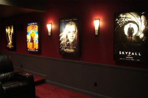 Theater Wall Sconce Lighting | No remortgage needed: How to build an earthquake-inducing home theater ... Family Movie Room, Light Box Display, Theater Sign, Theater Room Decor, Movie Theater Rooms, Home Cinema Room, Home Theater Decor, At Home Movie Theater, Home Theater Rooms