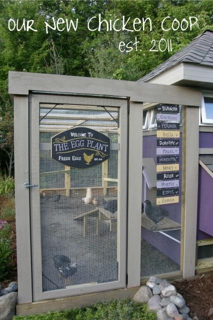 Finally our Coop, "The Egg Plant" is Finished, except for sand in the run.  Every year my husband... Coop Design, Chicken Coop Designs, Crazy Chicken Lady, Keeping Chickens, Building A Chicken Coop, Chic Chic, Chicken Lady, Chicken Coop Plans, Backyard Chicken Coops