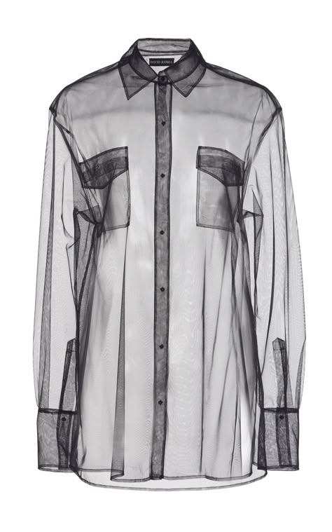 Oversized Tulle Button-Down Shirt by DAVID KOMA for Preorder on Moda Operandi Transparent Outfit, Organza Jacket, Organza Shirt, Punk Emo, Womens Blouses, David Koma, Men's Button Down Shirt, Mode Streetwear, Tulum