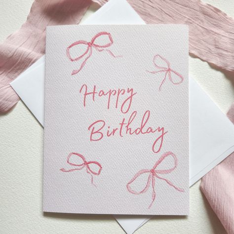 Pink Bows Birthday Card for Friend Daughter or Mom - Girly Pink Watercolor Greeting Card Pretty Happy Birthday, Birthday Card For Friend, طفلة حديثة الولادة, Birthday Watercolor, Happy Birthday Cards Diy, Creative Birthday Cards, Pink Happy Birthday, Cool Birthday Cards, Birthday Card Drawing