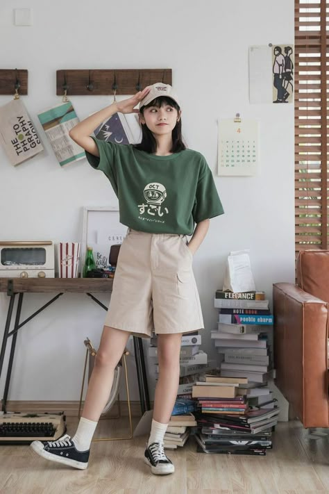 K Fashion Summer, Japanese Summer Outfits, Japan Style Summer, Japanese Summer Fashion, Korean Casual Outfits, Tomboy Outfits, Tomboy Style Outfits, Easy Trendy Outfits, Tomboy Fashion