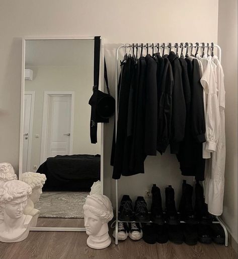 Decor Organization Ideas, Room Ideas College, Metal Clothing Rack, Aesthetic Apartment Decor, Clothes Hanging Rack, Mens Bedroom Decor, Mens Bedroom, Garment Rack, Bedroom Setup