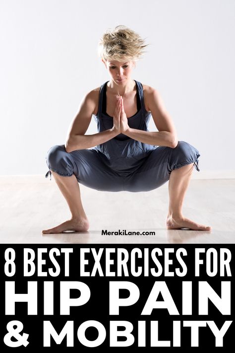 8 Hip Pain Exercises to Reduce Pain and Increase Mobility Hip Pain Exercises, Best Exercise For Hips, Sore Hips, Back Ache, Hip Strengthening Exercises, Bursitis Hip, Increase Mobility, Hip Pain Relief, Yoga With Adriene